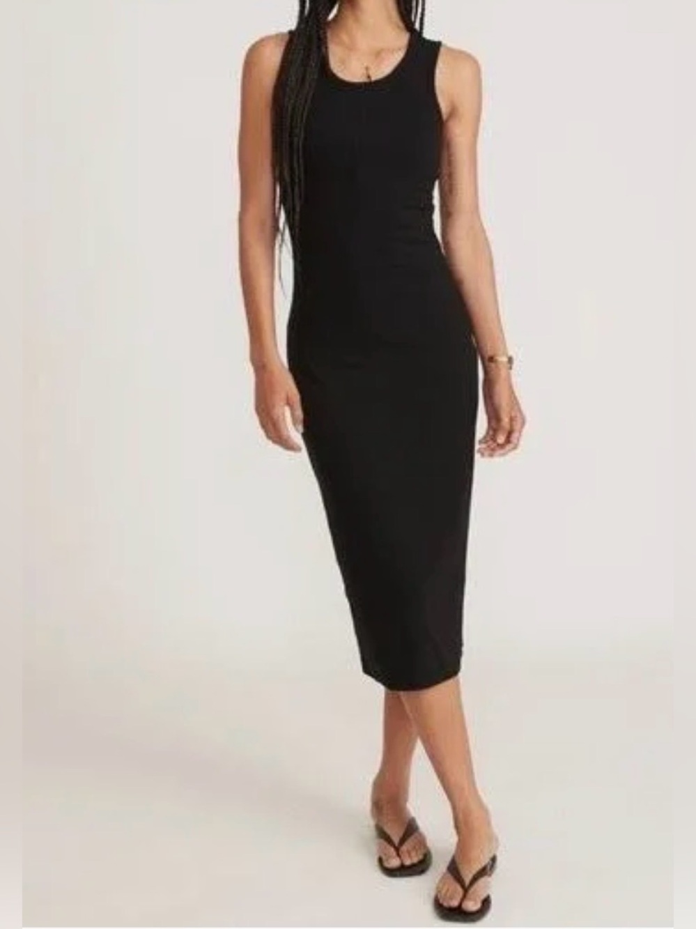 Marine Layer Lexi Daytime Midi Dress Black Sleeveless Ribbed Classic Minimalist